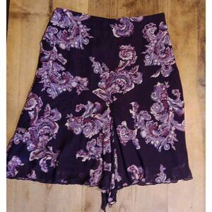 Worthington Midi Skirt Womens 10 Purple Floral Romantic Spring Ruffle Semi Sheer